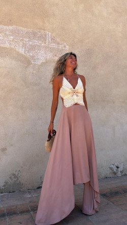 MARINA vestido largo, camel/beige