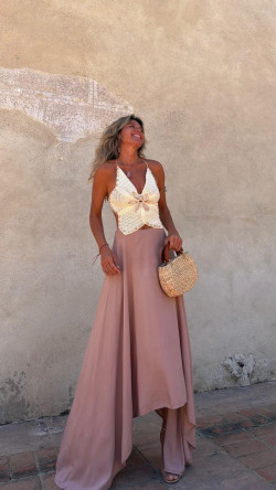 MARINA vestido largo, camel/beige