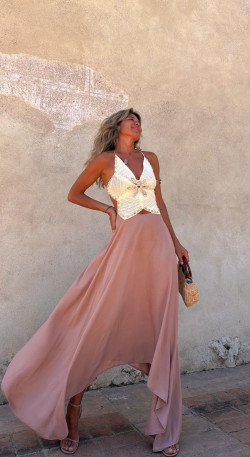 MARINA vestido largo, camel/beige