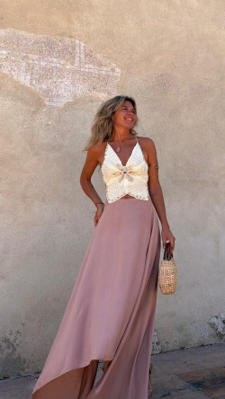 MARINA vestido largo, camel/beige