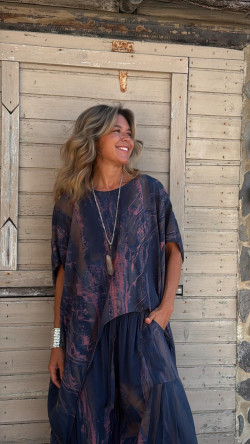 ZALI blusa irregular,  tie marino/rosa