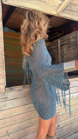 AMBAR vestido corto calado, verde pato