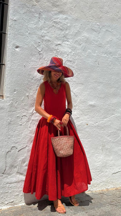 INDER vestido largo, rojo
