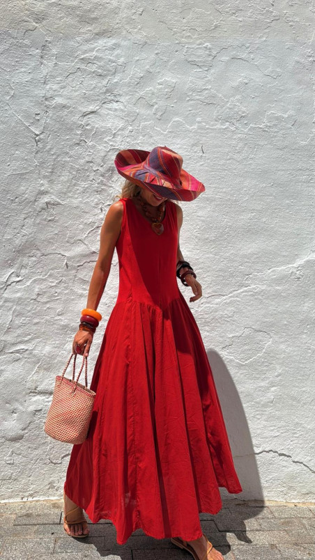 INDER vestido largo, rojo