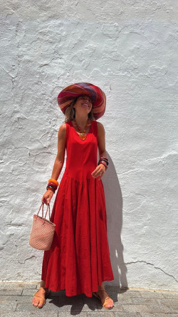 INDER vestido largo, rojo