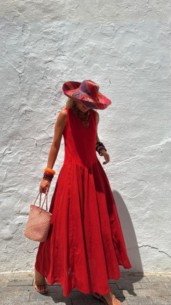 INDER vestido largo, rojo