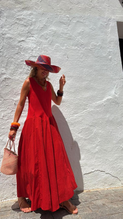 INDER vestido largo, rojo