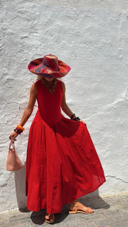 INDER vestido largo, rojo