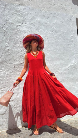 INDER vestido largo, rojo