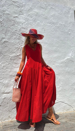 INDER vestido largo, rojo