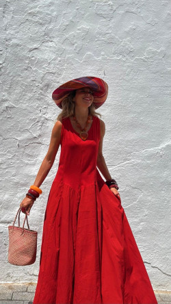 INDER vestido largo, rojo