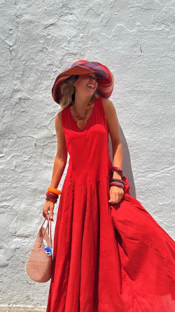 INDER vestido largo, rojo
