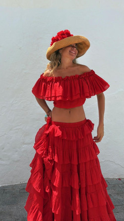 ROMBO falda larga volantes, roja