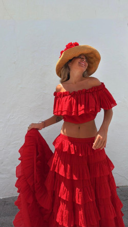 ROMBO falda larga volantes, roja