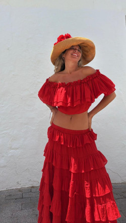 ROMBO falda larga volantes, roja