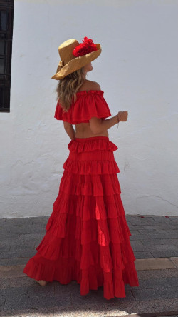 ROMBO falda larga volantes, roja