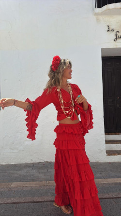 ROMBO falda larga volantes, roja