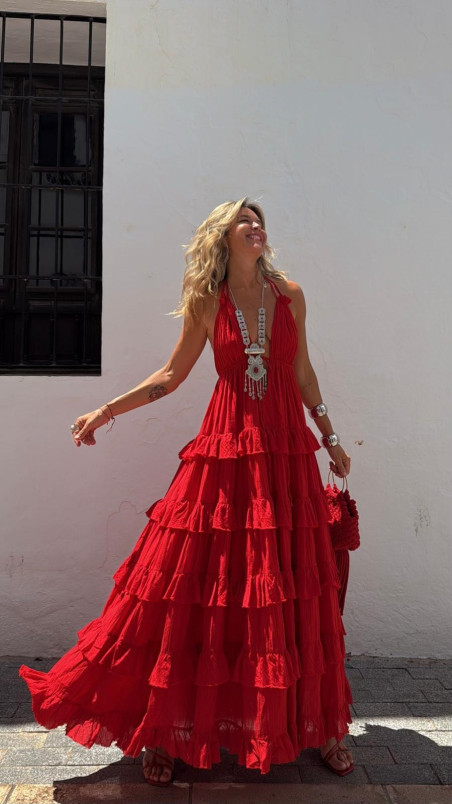 CETES vestido largo, rojo