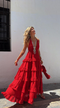CETES vestido largo, rojo