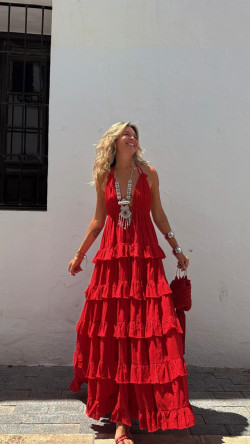 CETES vestido largo, rojo