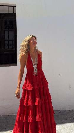 CETES vestido largo, rojo