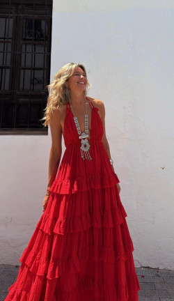 CETES vestido largo, rojo