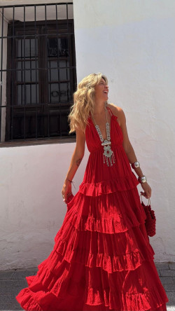 CETES vestido largo, rojo