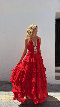 CETES vestido largo, rojo