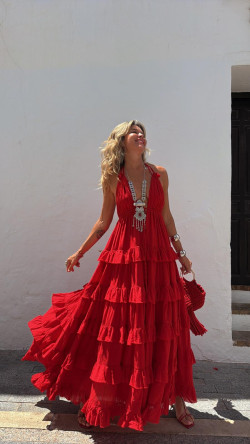 CETES vestido largo, rojo