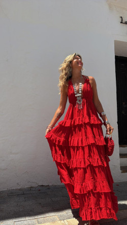 CETES vestido largo, rojo
