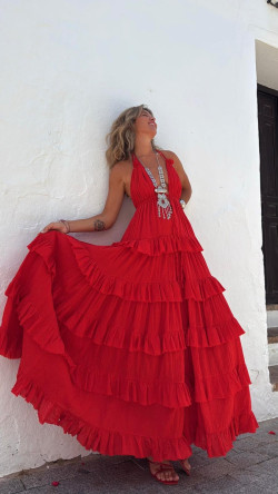 CETES vestido largo, rojo