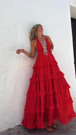 CETES vestido largo, rojo