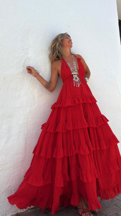 CETES vestido largo, rojo