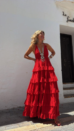 CETES vestido largo, rojo