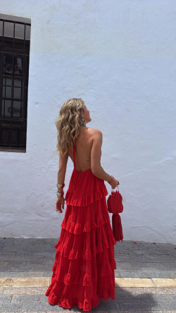CETES vestido largo, rojo
