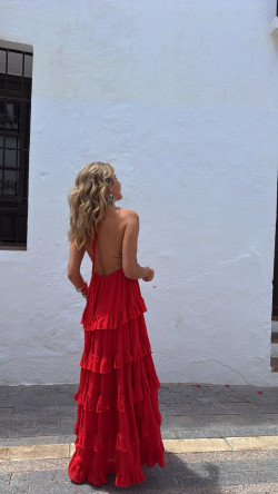 CETES vestido largo, rojo