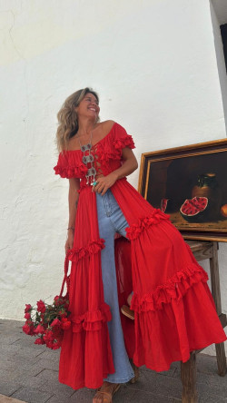 LUCILA , vestido largo rojo