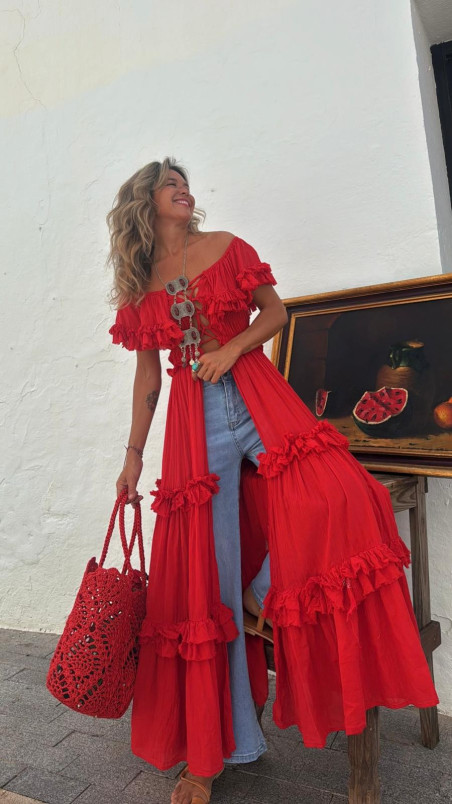 LUCILA , vestido largo rojo