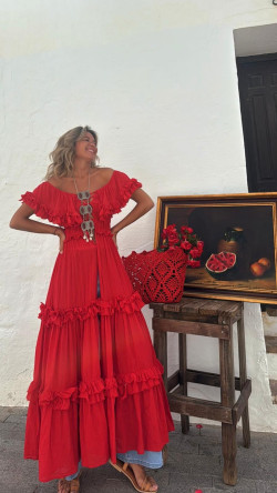 LUCILA , vestido largo rojo