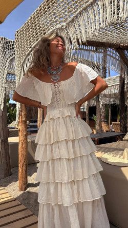 ARIEL vestido largo, hueso