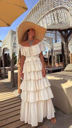 ARIEL vestido largo, hueso