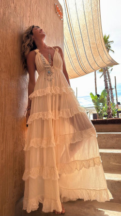 CETES  vestido largo, hueso