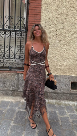 RUBÍ vestido picos cáñamo, marrón/negro