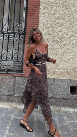 RUBÍ vestido picos cáñamo, marrón/negro