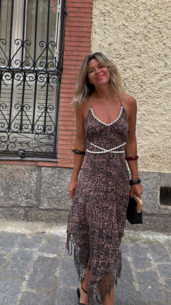 RUBÍ vestido picos cáñamo, marrón/negro