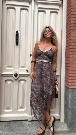 RUBÍ vestido picos cáñamo, marrón/negro