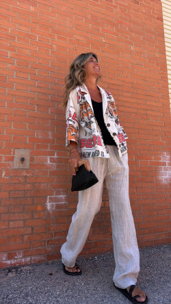 COMAS blanco, pantalón lino