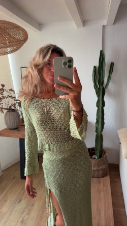 KIWI verde pastel, jersey calado