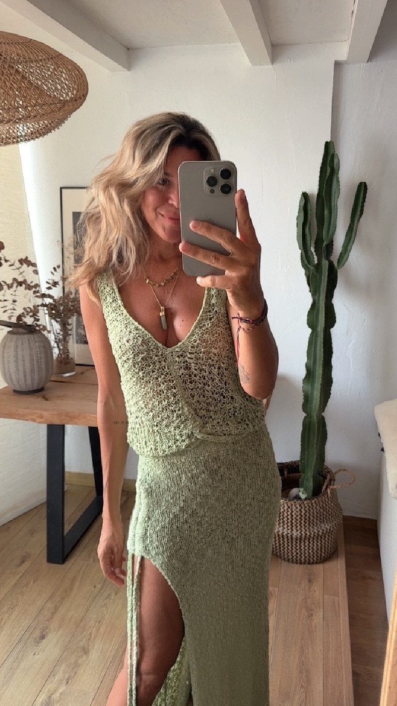 NASLIN verde , top calado