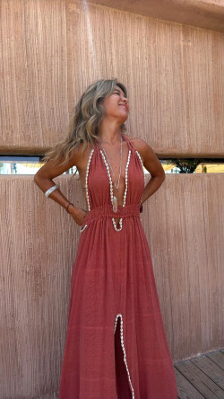 FASHION vestido largo cáñamo, teja